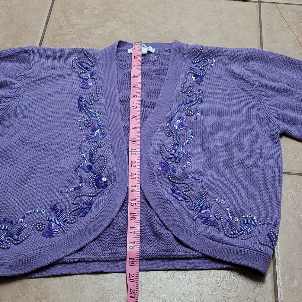 Vintage Purple Beaded Sequin Knit Cardigan Grandmacore - Picture 10 of 12